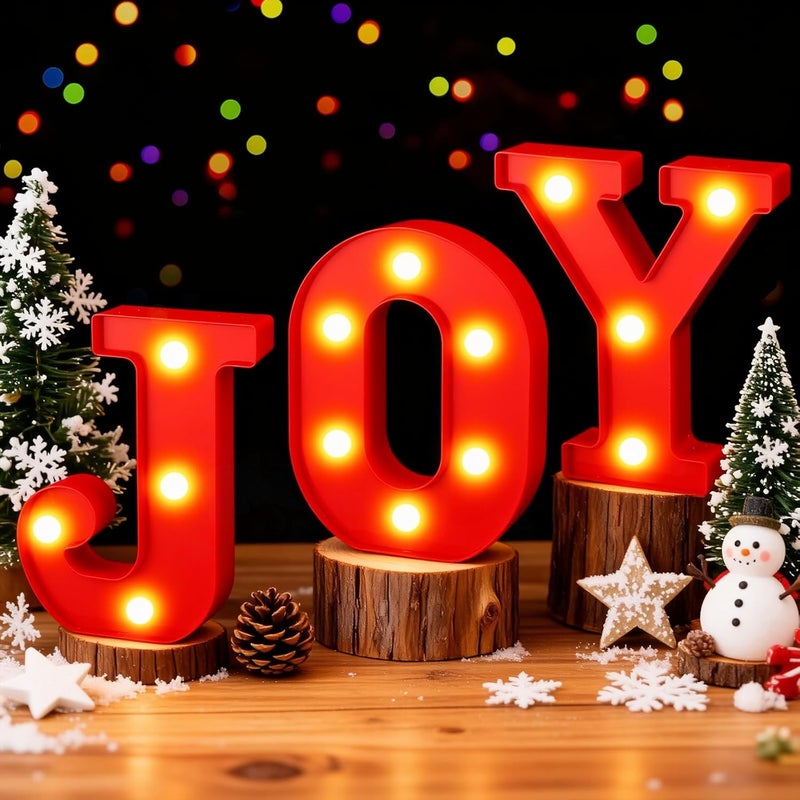 gobutend JOY Christmas Light Up Letter Table Decorations, LED Marquee Lights Sign for Indoor Outdoor Home Bedroom Fireplace Bar Xmas Party Decor - Image 1